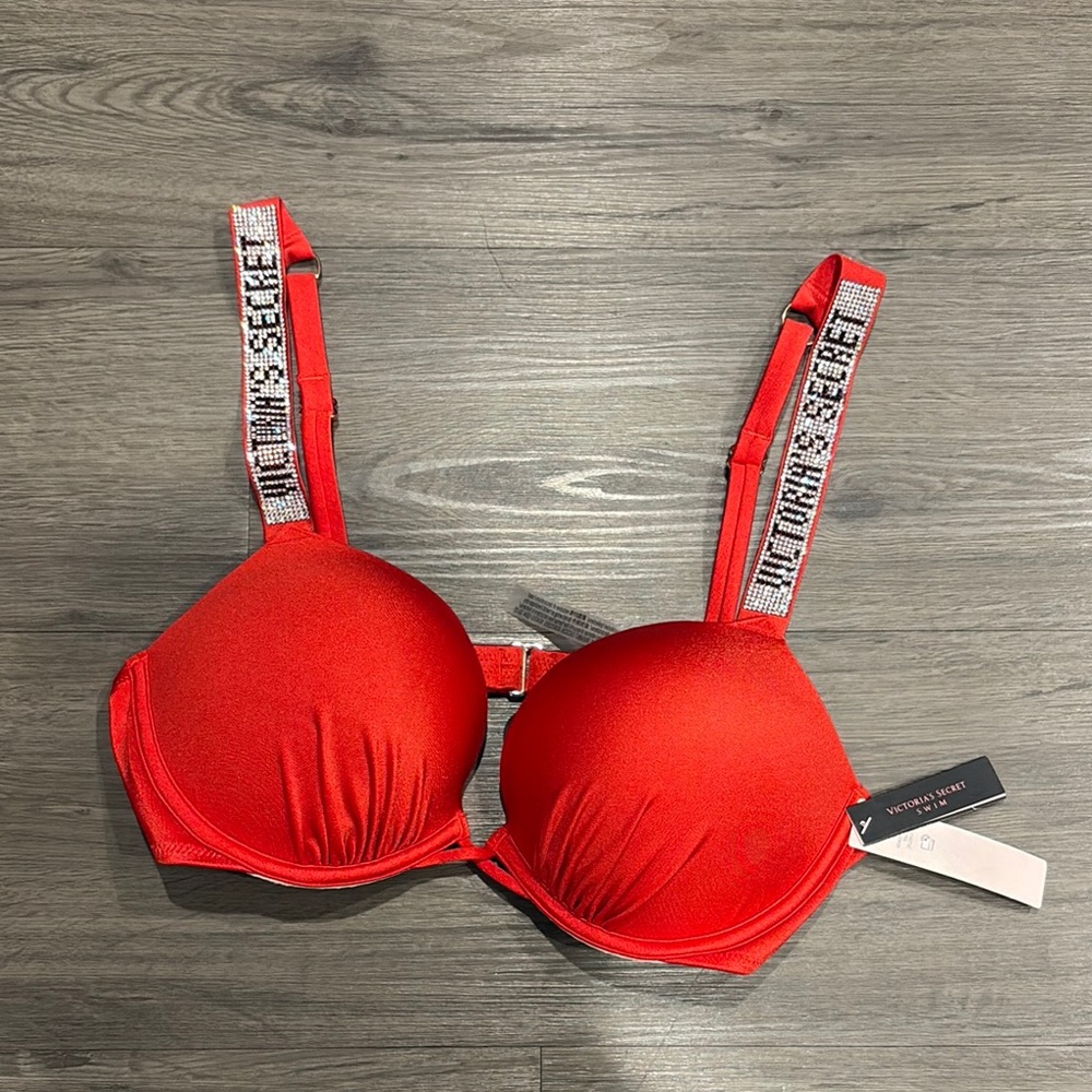 Victoria's Secret Red Pushup Swim Top with Adjustable Straps
